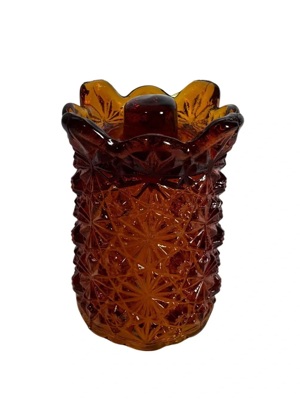 Vintage Amber Glass Starburst Votive Candle Holder Fairy Lamp Base